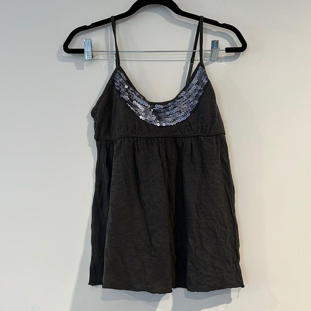 Sound & Matter Grey Babydoll Tank Top with Sequins (M)